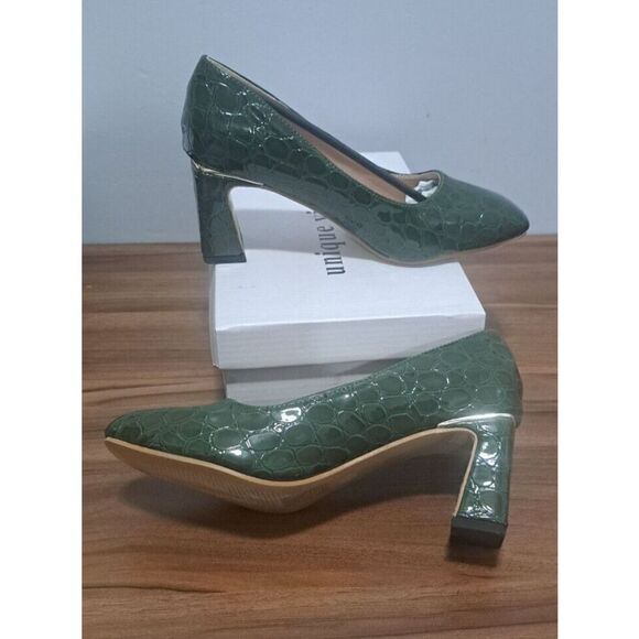 Unique Vintage Shoes Size 5 Green Crocodile Embossed Pumps - Picture 4 of 8